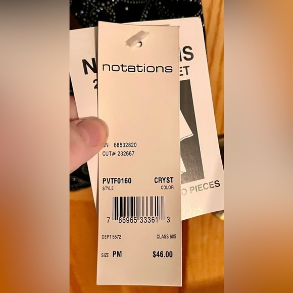 Notations NWT Black w Silver Crystal Ruffled Cardigan Over a Velvet Shell SZ PM - Picture 10 of 17